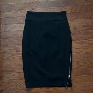 Express Black Pencil Skirt with Gold Zipper